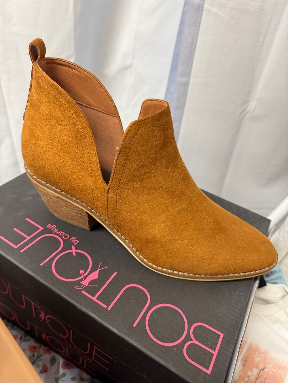 Suede Cutout Ankle Boot in Camel